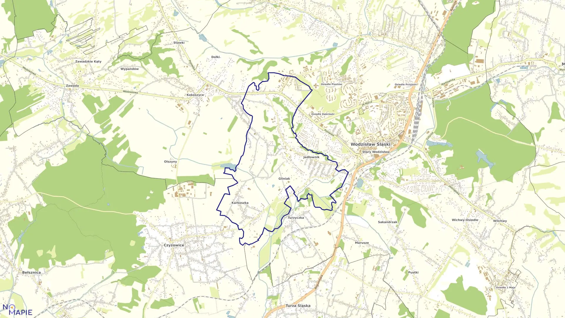 Mapa obrębu JEDŁOWNIK w mieście Wodzisław Śląski