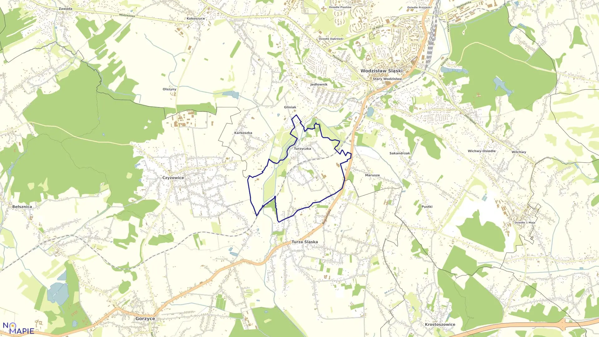 Mapa obrębu TURZYCZKA w mieście Wodzisław Śląski